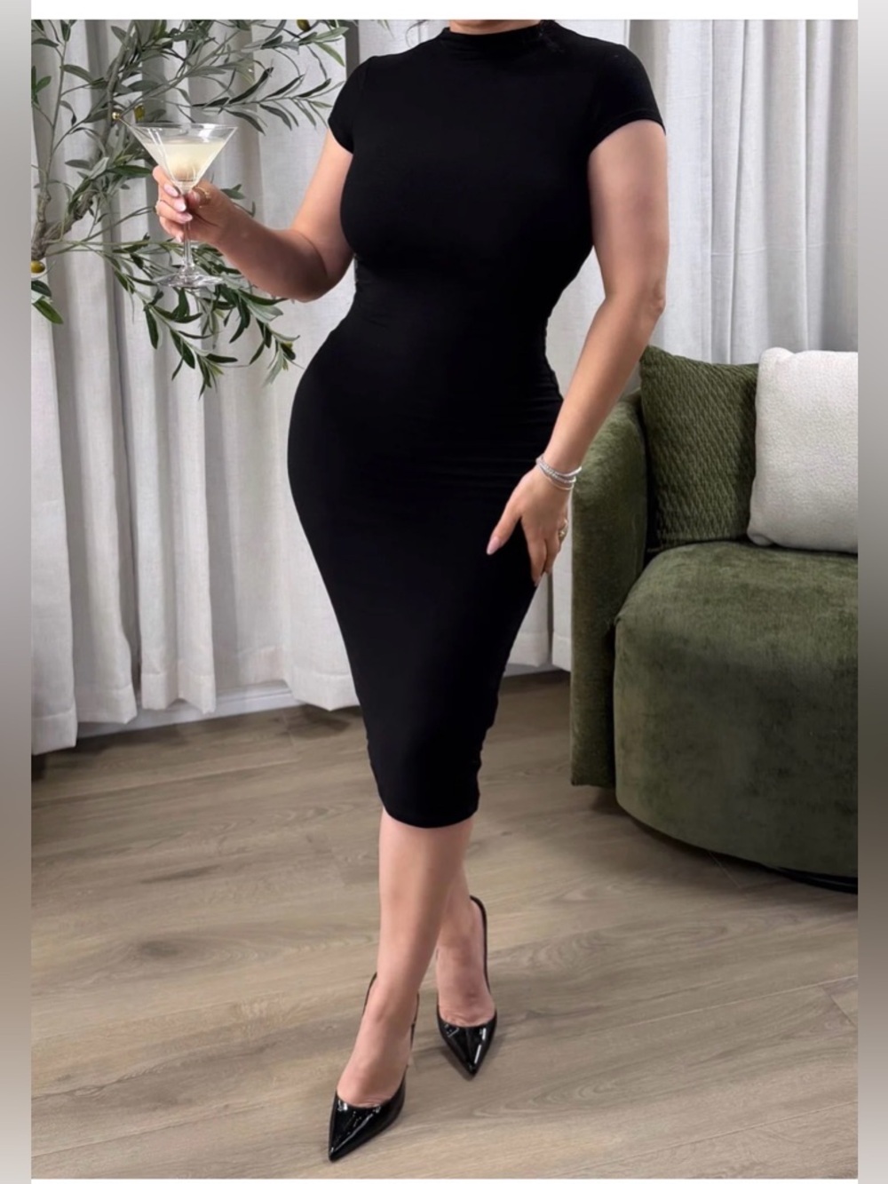 Black Mock-Neck Bodycon Dress